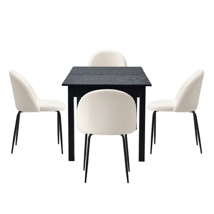 Oikiture 5pc Extendable Dining Table and Chairs Set Black &amp; White-Dining Table-PEROZ Accessories