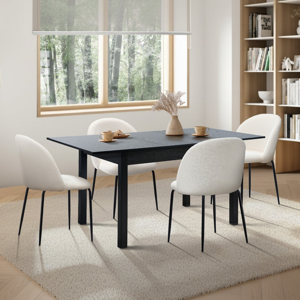 Oikiture 5pc Extendable Dining Table and Chairs Set Black &amp; White-Dining Table-PEROZ Accessories