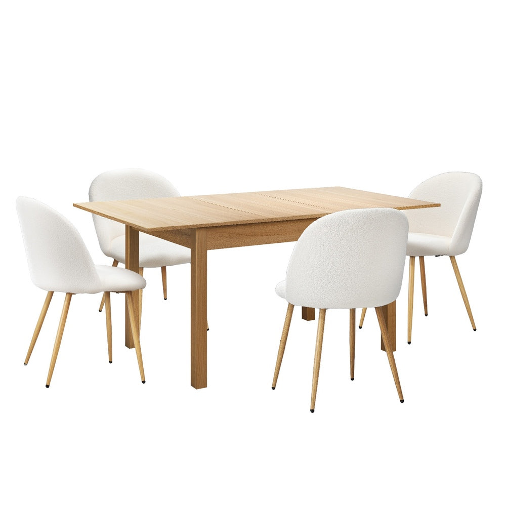 Oikiture 5pc Extendable Dining Table and Chairs Set Natural &amp; White-Dining Table-PEROZ Accessories