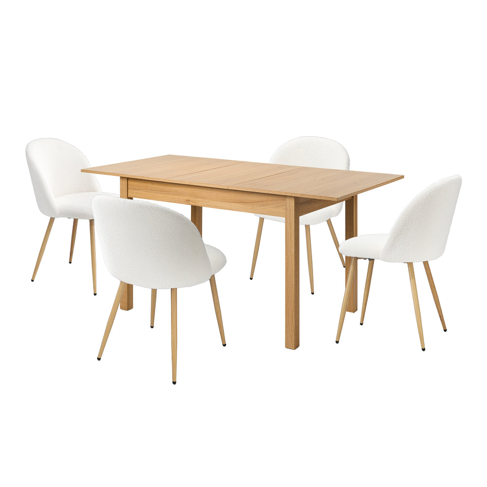 Oikiture 5pc Extendable Dining Table and Chairs Set Natural &amp; White-Dining Table-PEROZ Accessories