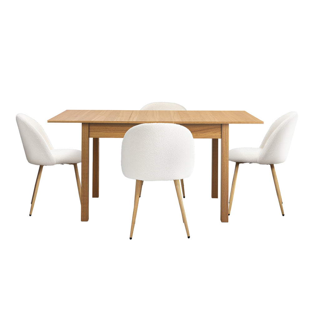 Oikiture 5pc Extendable Dining Table and Chairs Set Natural &amp; White-Dining Table-PEROZ Accessories