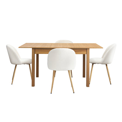 Oikiture 5pc Extendable Dining Table and Chairs Set Natural &amp; White-Dining Table-PEROZ Accessories