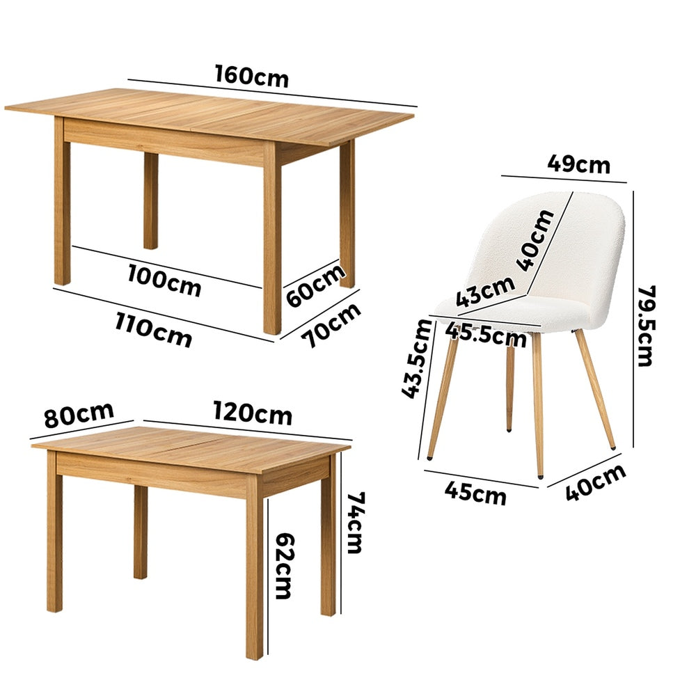 Oikiture 5pc Extendable Dining Table and Chairs Set Natural &amp; White-Dining Table-PEROZ Accessories