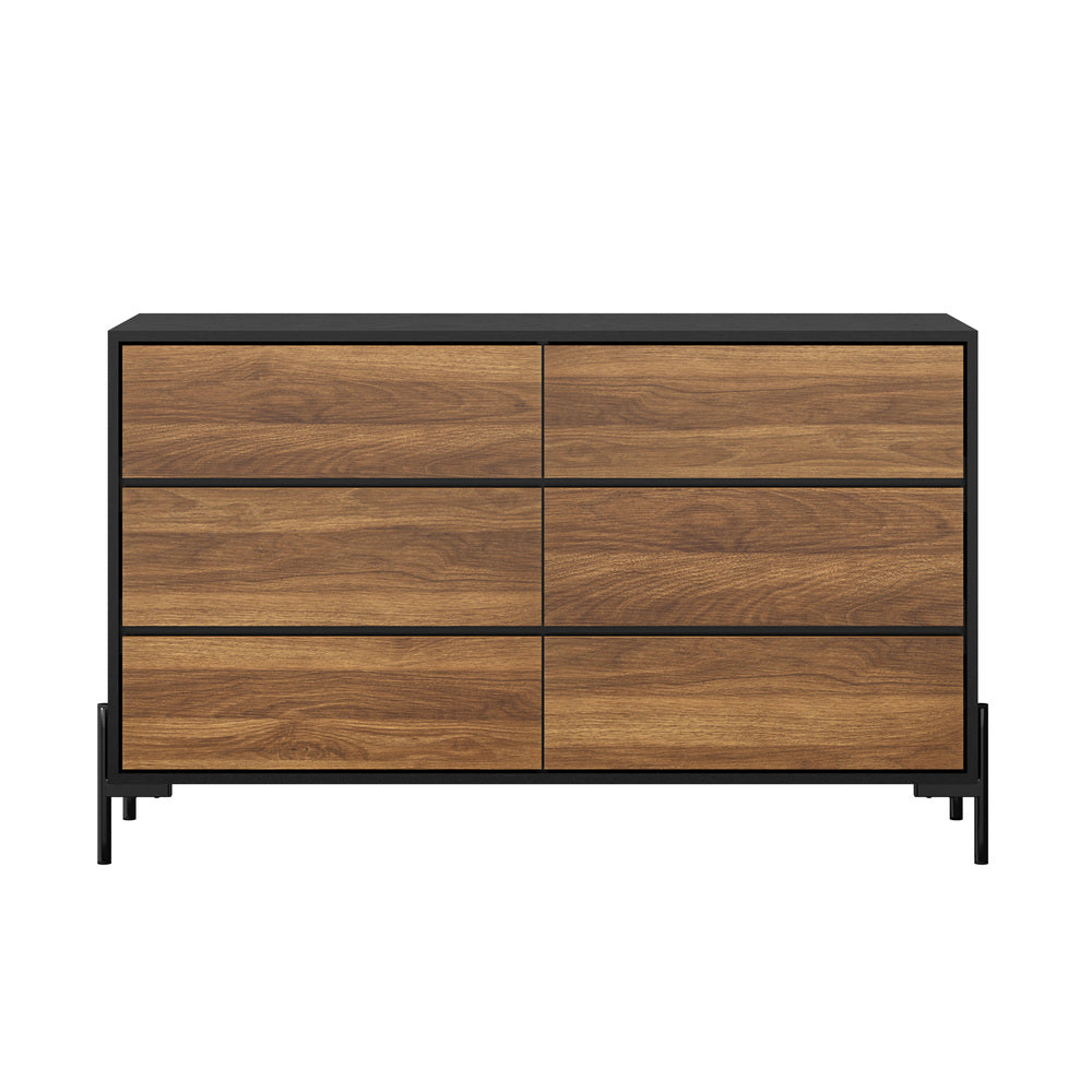 Oikiture 6 Chest of Drawers Cabinet Dresser Table Lowboy Walnut-Chest of Drawers-PEROZ Accessories
