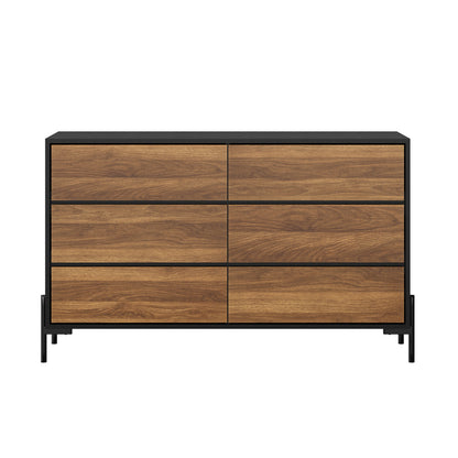 Oikiture 6 Chest of Drawers Cabinet Dresser Table Lowboy Walnut-Chest of Drawers-PEROZ Accessories
