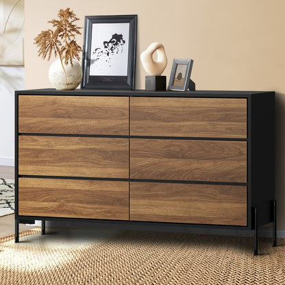 Oikiture 6 Chest of Drawers Cabinet Dresser Table Lowboy Walnut-Chest of Drawers-PEROZ Accessories