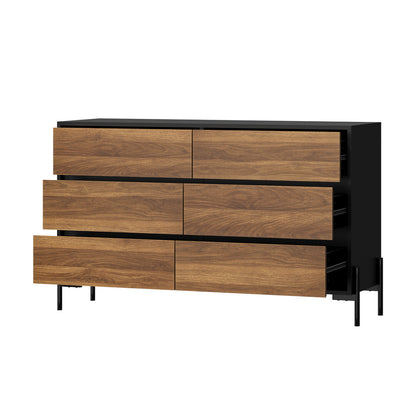 Oikiture 6 Chest of Drawers Cabinet Dresser Table Lowboy Walnut-Chest of Drawers-PEROZ Accessories