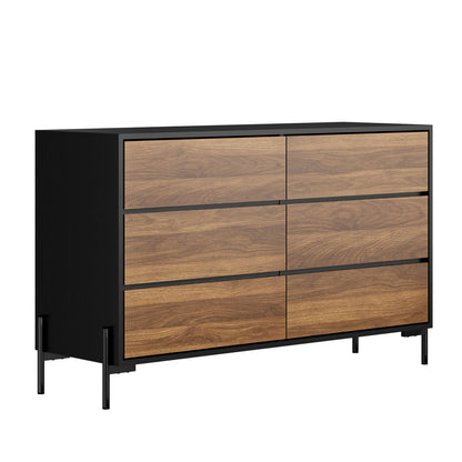 Oikiture 6 Chest of Drawers Cabinet Dresser Table Lowboy Walnut-Chest of Drawers-PEROZ Accessories