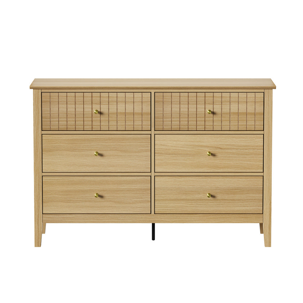 Oikiture 6 Chest of Drawers Dresser Tallboy Natural-Chest of Drawers-PEROZ Accessories