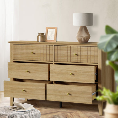 Oikiture 6 Chest of Drawers Dresser Tallboy Natural-Chest of Drawers-PEROZ Accessories