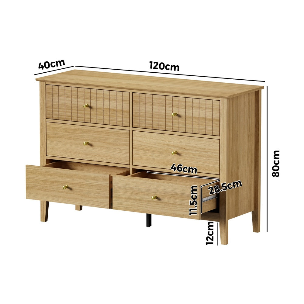Oikiture 6 Chest of Drawers Dresser Tallboy Natural-Chest of Drawers-PEROZ Accessories