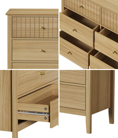 Oikiture 6 Chest of Drawers Dresser Tallboy Natural-Chest of Drawers-PEROZ Accessories