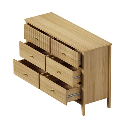 Oikiture 6 Chest of Drawers Dresser Tallboy Natural-Chest of Drawers-PEROZ Accessories