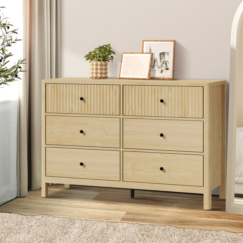 Oikiture 6 Chest of Drawers Dresser Tallboy Storage Cabinet Natural-Chest of Drawerss-PEROZ Accessories