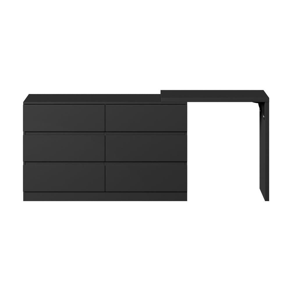 Oikiture 6 Chest of Drawers Dresser with Side Table Black-Chest of Drawerss-PEROZ Accessories