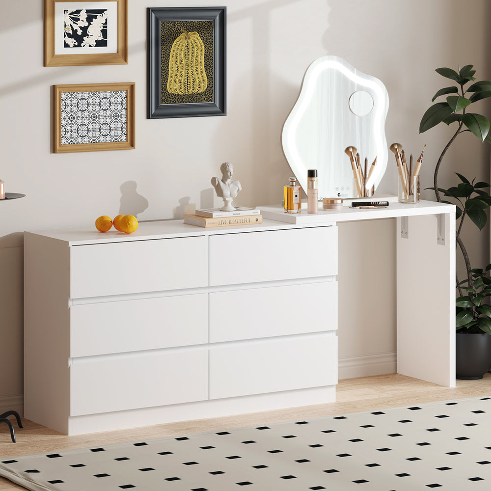 Oikiture 6 Chest of Drawers Dresser with Side Table White-Chest of Drawerss-PEROZ Accessories