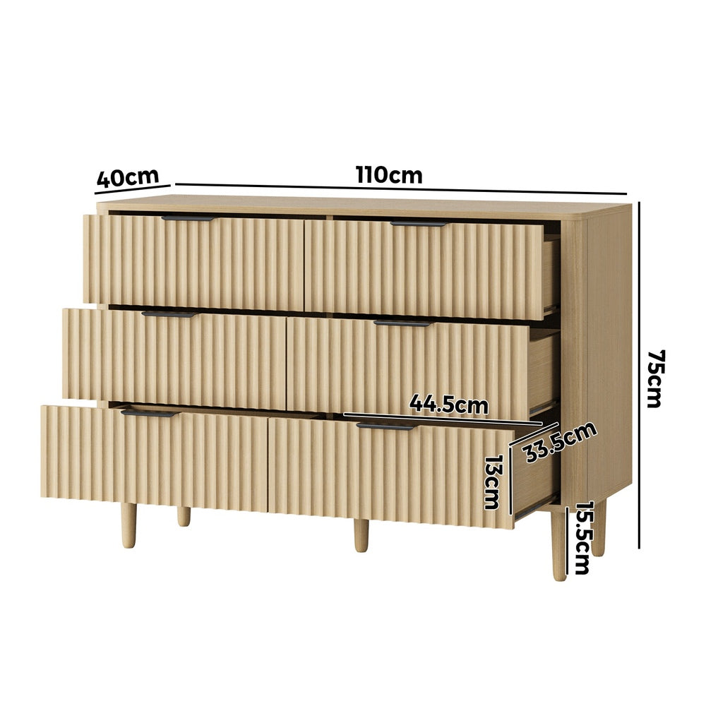 Oikiture 6 Chest of Drawers Dressers Lowboy Stripe Natural-Chest of Drawers-PEROZ Accessories