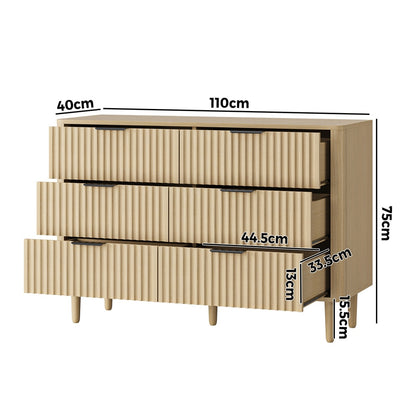Oikiture 6 Chest of Drawers Dressers Lowboy Stripe Natural-Chest of Drawers-PEROZ Accessories