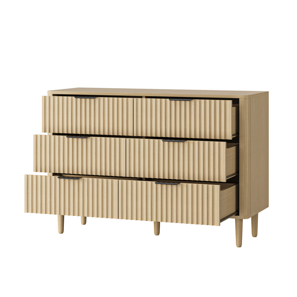 Oikiture 6 Chest of Drawers Dressers Lowboy Stripe Natural-Chest of Drawers-PEROZ Accessories