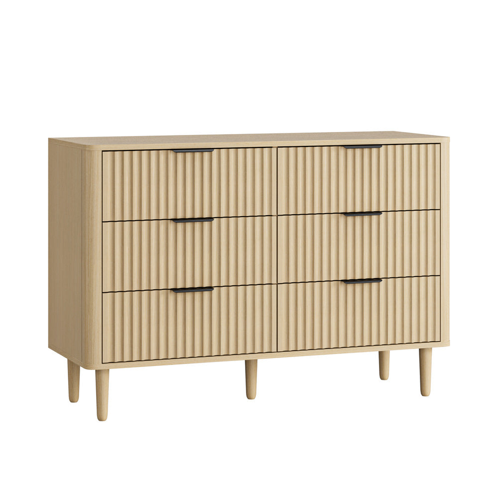 Oikiture 6 Chest of Drawers Dressers Lowboy Stripe Natural-Chest of Drawers-PEROZ Accessories