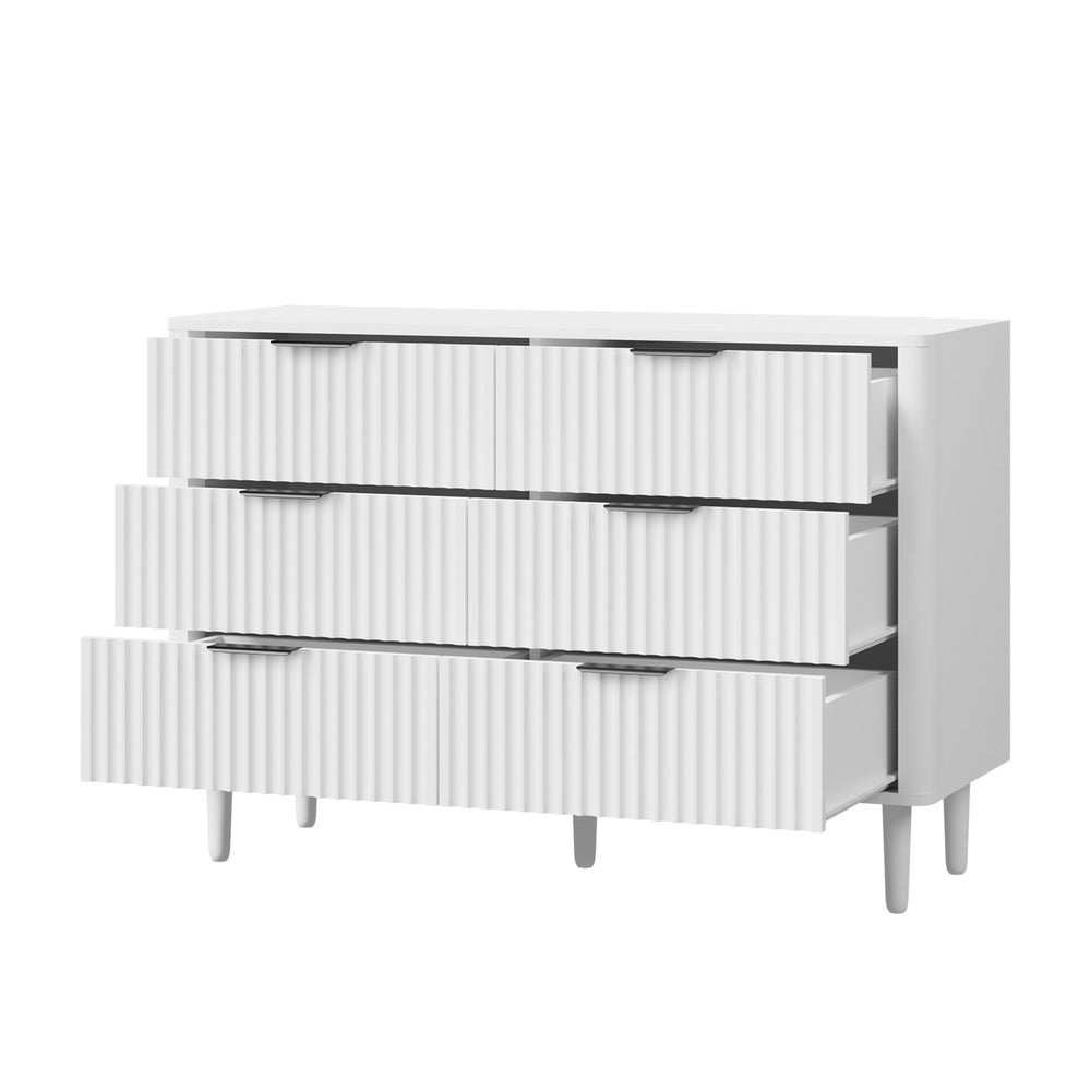 Oikiture 6 Chest of Drawers Dressers Lowboy Stripe White-Chest of Drawers-PEROZ Accessories