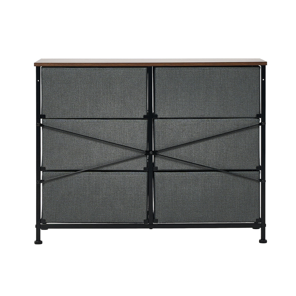Oikiture 6 Chest of Drawers Fabric Grey Wooden Tabletop-Chest of Drawers-PEROZ Accessories