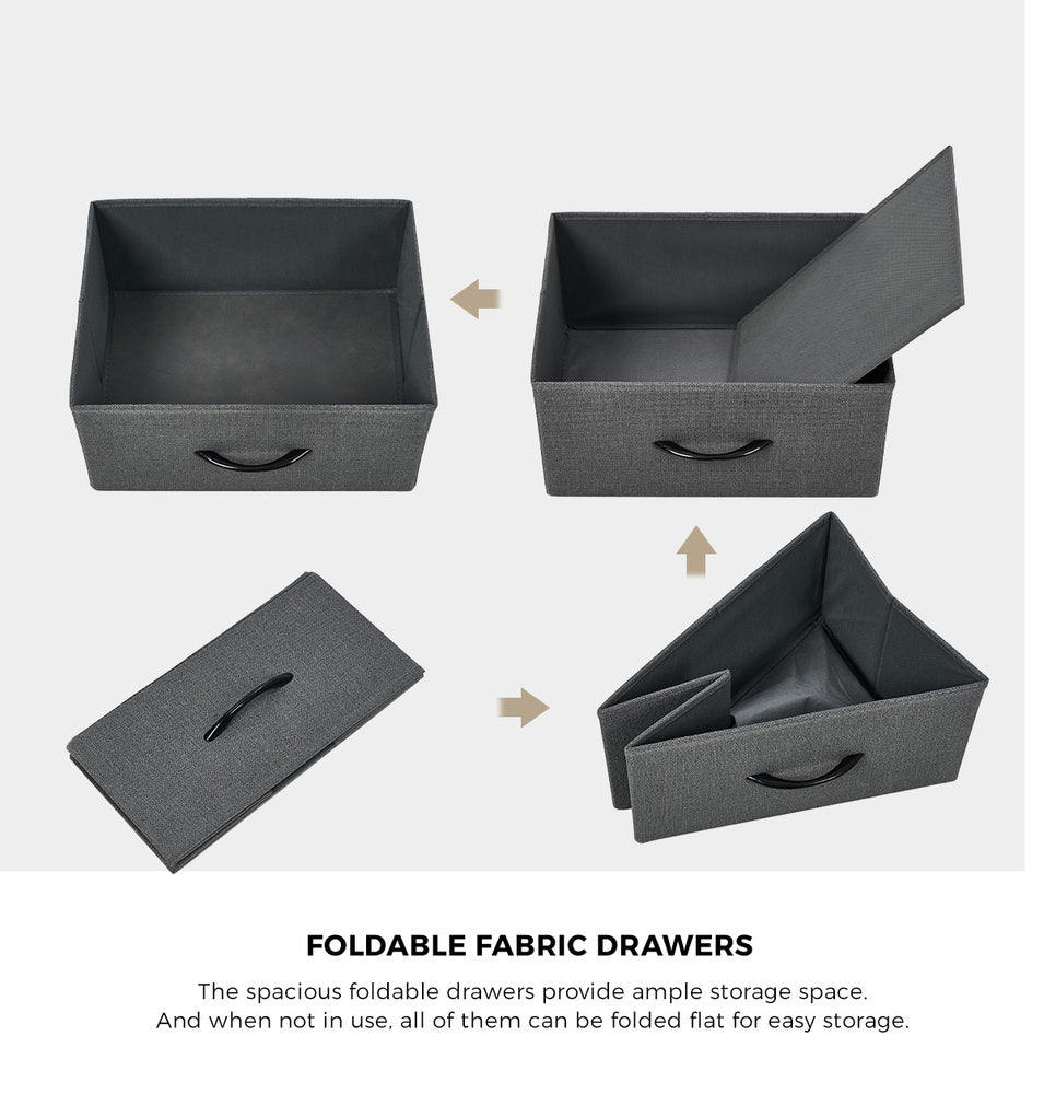 Oikiture 6 Chest of Drawers Fabric Grey Wooden Tabletop-Chest of Drawers-PEROZ Accessories