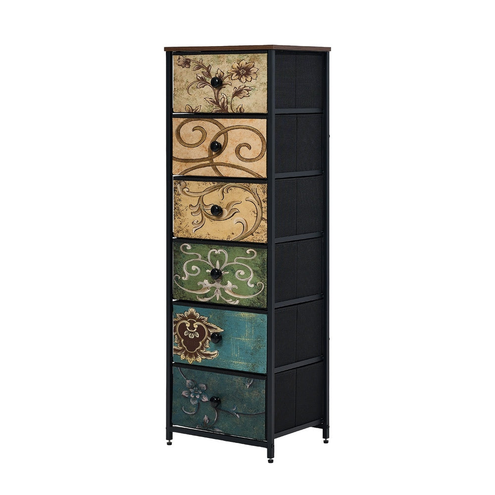 Oikiture 6 Chest of Drawers Fabric Tallboy Retro Vintage-Chest of Drawers-PEROZ Accessories