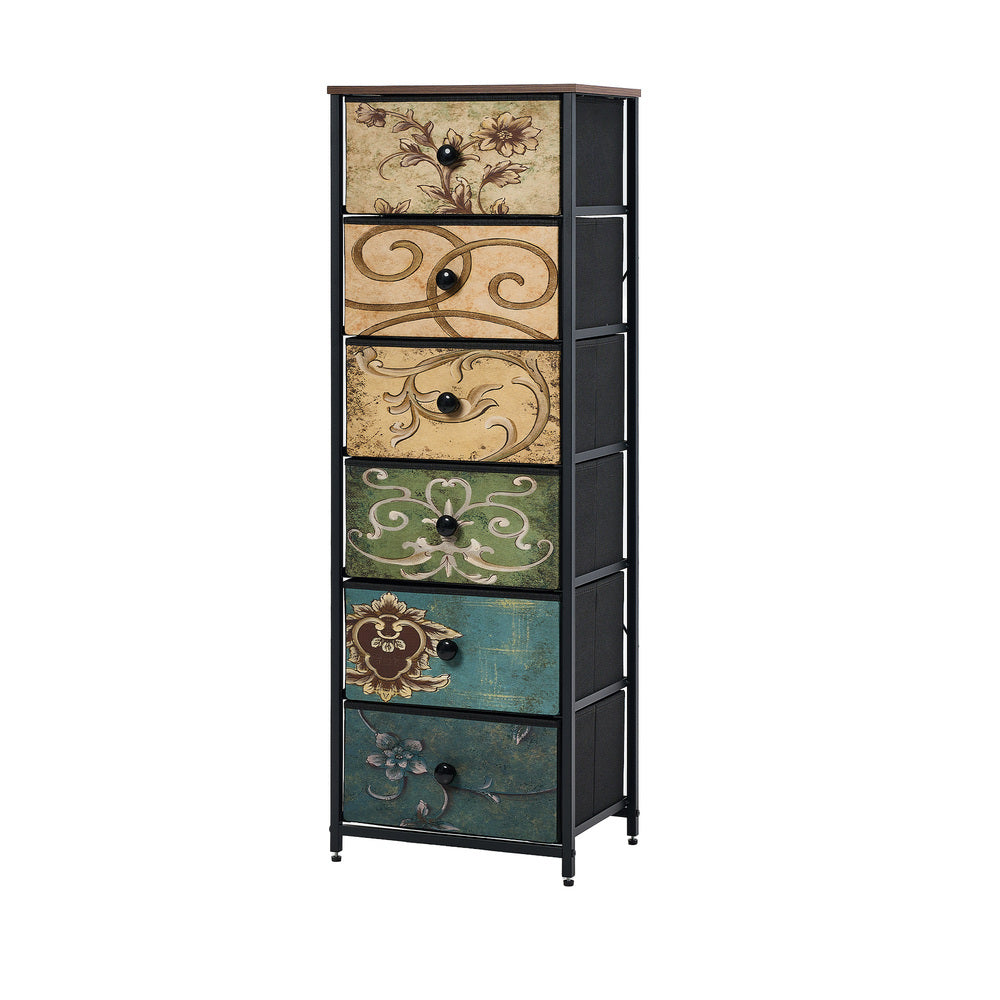 Oikiture 6 Chest of Drawers Fabric Tallboy Retro Vintage-Chest of Drawers-PEROZ Accessories