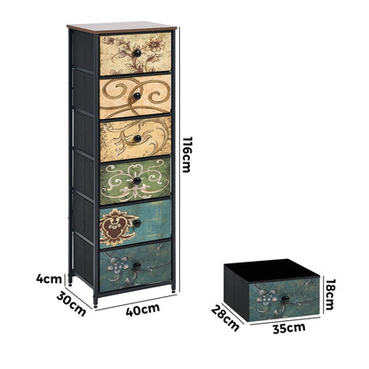 Oikiture 6 Chest of Drawers Fabric Tallboy Retro Vintage-Chest of Drawers-PEROZ Accessories