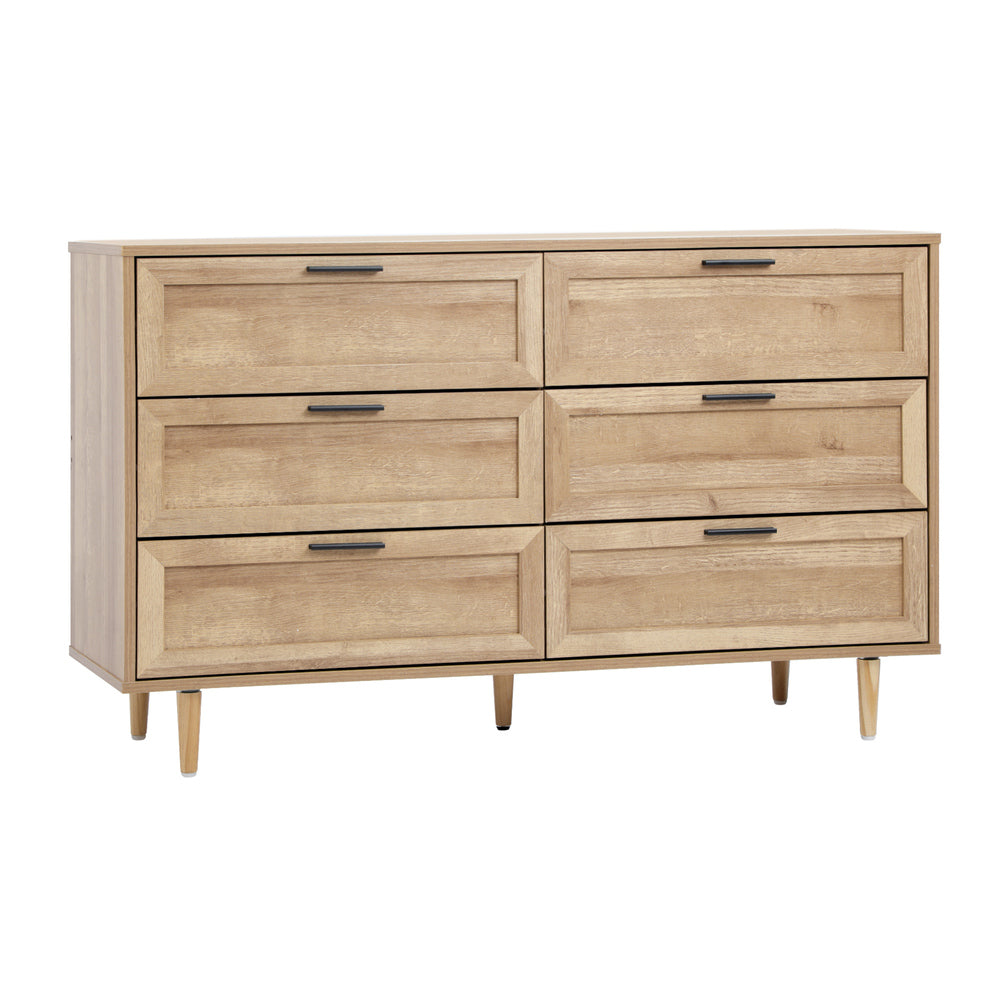 Oikiture 6 Chest of Drawers and 2 Bedside Tables Bedroom Set Natural-Bedroom Set-PEROZ Accessories