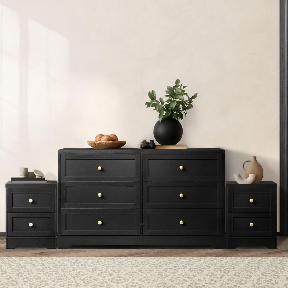 Oikiture 6 Chest of Drawers and 2 Bedside Tables Hamptons Furniture Set-Chest of Drawers-PEROZ Accessories