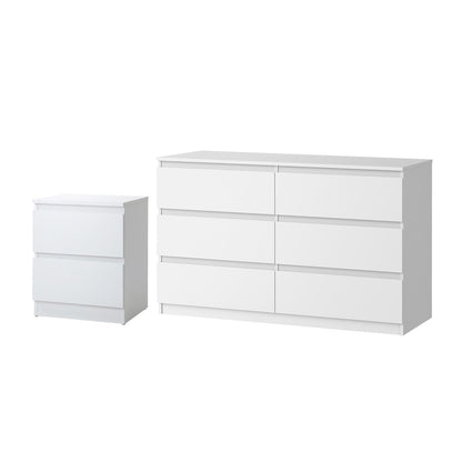 Oikiture 6 Chest of Drawers and Bedside Table Cabinet Bedroom Set White-Chest of Drawers-PEROZ Accessories