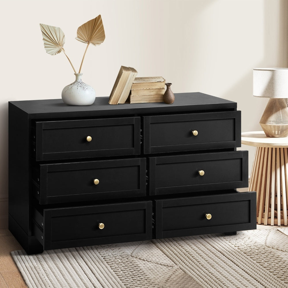 Oikiture 6 Chest of Drawers and Bedside Table Hamptons Furniture Set Black-Chest of Drawers-PEROZ Accessories