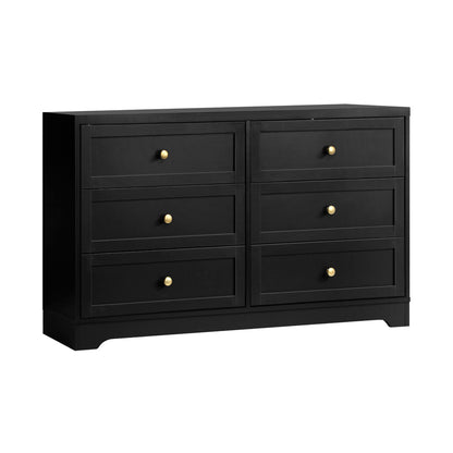 Oikiture 6 Chest of Drawers and Bedside Table Hamptons Furniture Set Black-Chest of Drawers-PEROZ Accessories