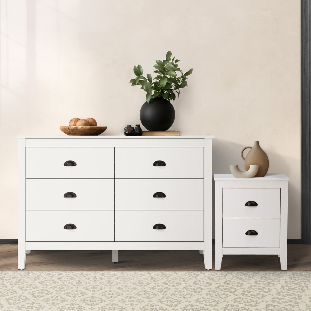 Oikiture 6 Chest of Drawers and Bedside Table Vintage Bedroom Set White-Chest of Drawers-PEROZ Accessories