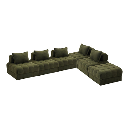 Oikiture 6 Seater Boucle Modular Sofa &amp; Ottoman Set Green-Sofa-PEROZ Accessories