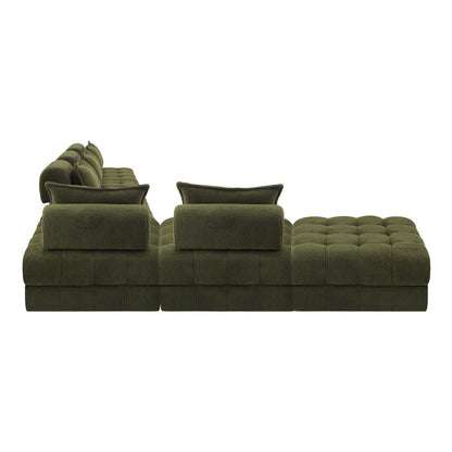 Oikiture 6 Seater Boucle Modular Sofa &amp; Ottoman Set Green-Sofa-PEROZ Accessories