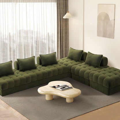 Oikiture 6 Seater Boucle Modular Sofa &amp; Ottoman Set Green-Sofa-PEROZ Accessories