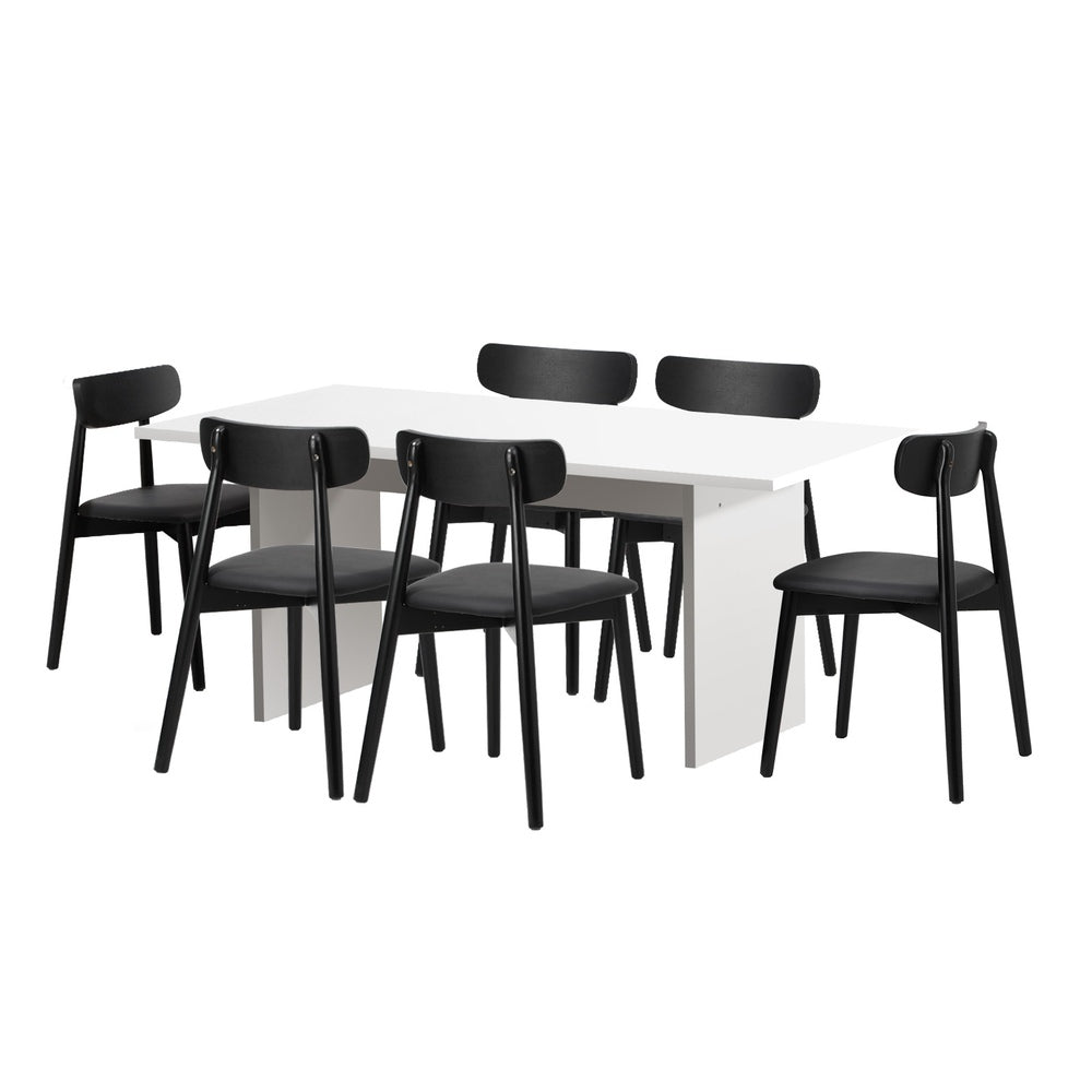 Oikiture 6-Seater Dining Table and Chairs Set Wooden Black-Dining Set-PEROZ Accessories