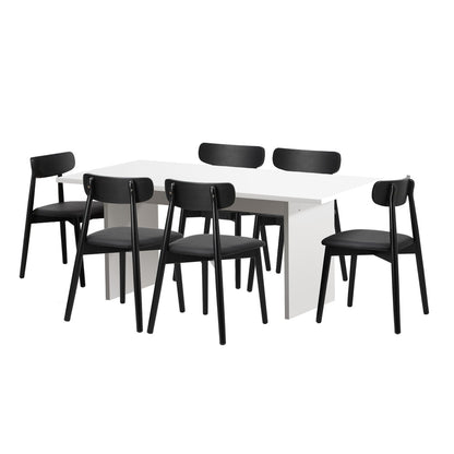 Oikiture 6-Seater Dining Table and Chairs Set Wooden Black-Dining Set-PEROZ Accessories