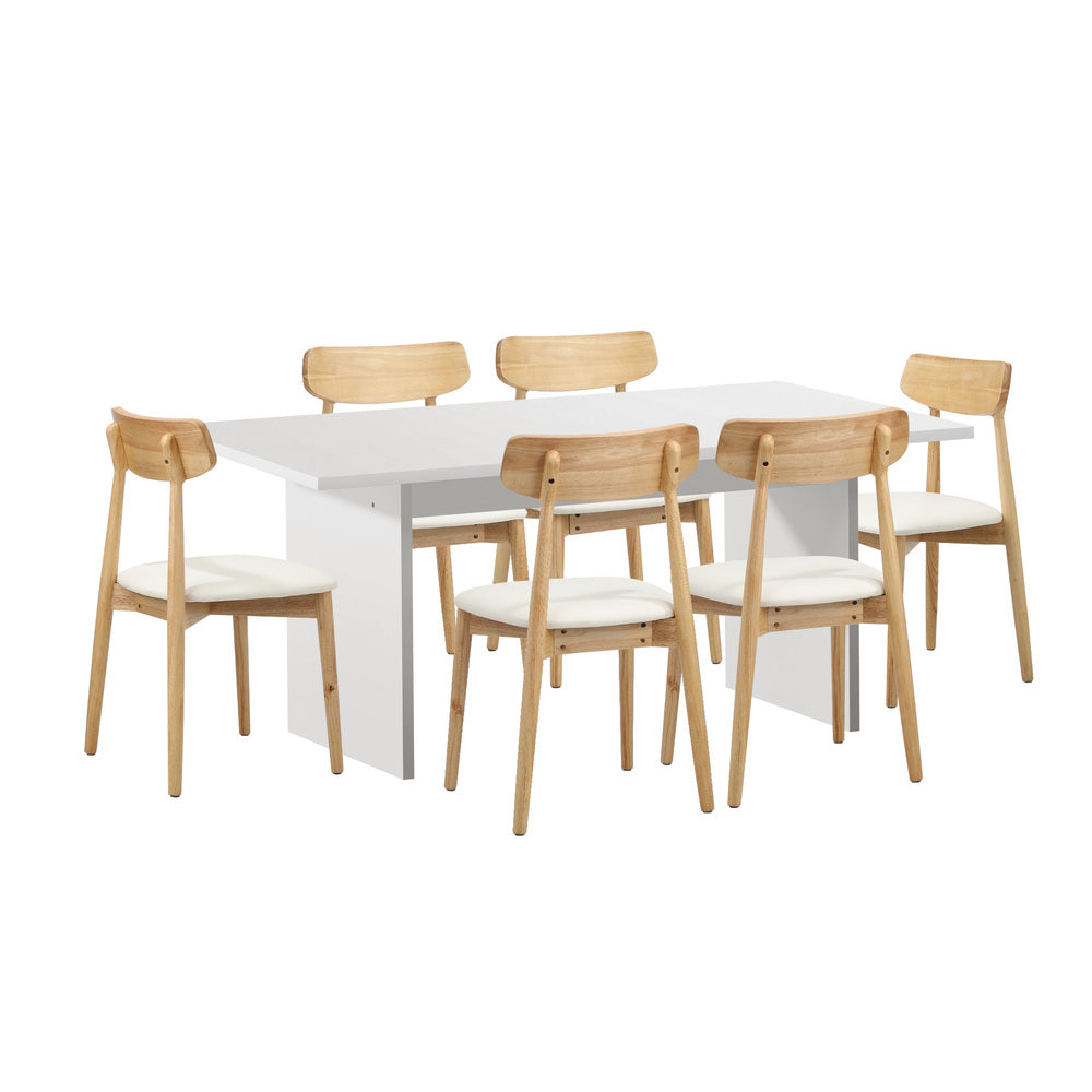 Oikiture 6-Seater Dining Table and Chairs Set Wooden White-Dining Set-PEROZ Accessories