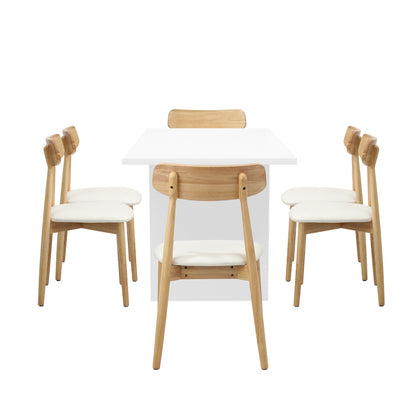 Oikiture 6-Seater Dining Table and Chairs Set Wooden White-Dining Set-PEROZ Accessories
