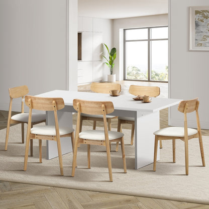 Oikiture 6-Seater Dining Table and Chairs Set Wooden White-Dining Set-PEROZ Accessories