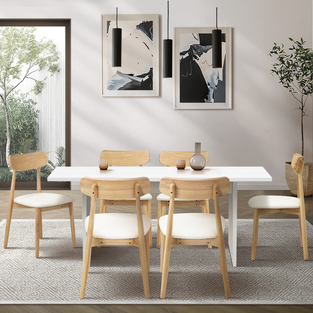 Oikiture 6-Seater Dining Table and Chairs Set Wooden White-Dining Set-PEROZ Accessories