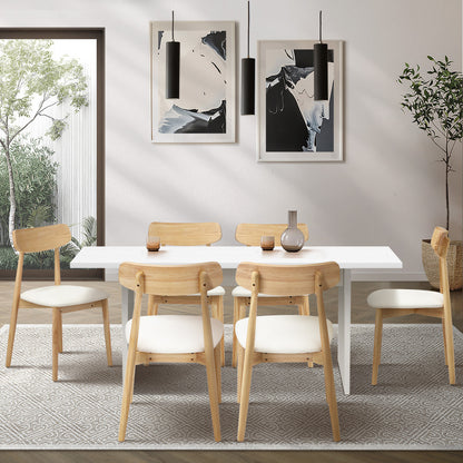 Oikiture 6-Seater Dining Table and Chairs Set Wooden White-Dining Set-PEROZ Accessories