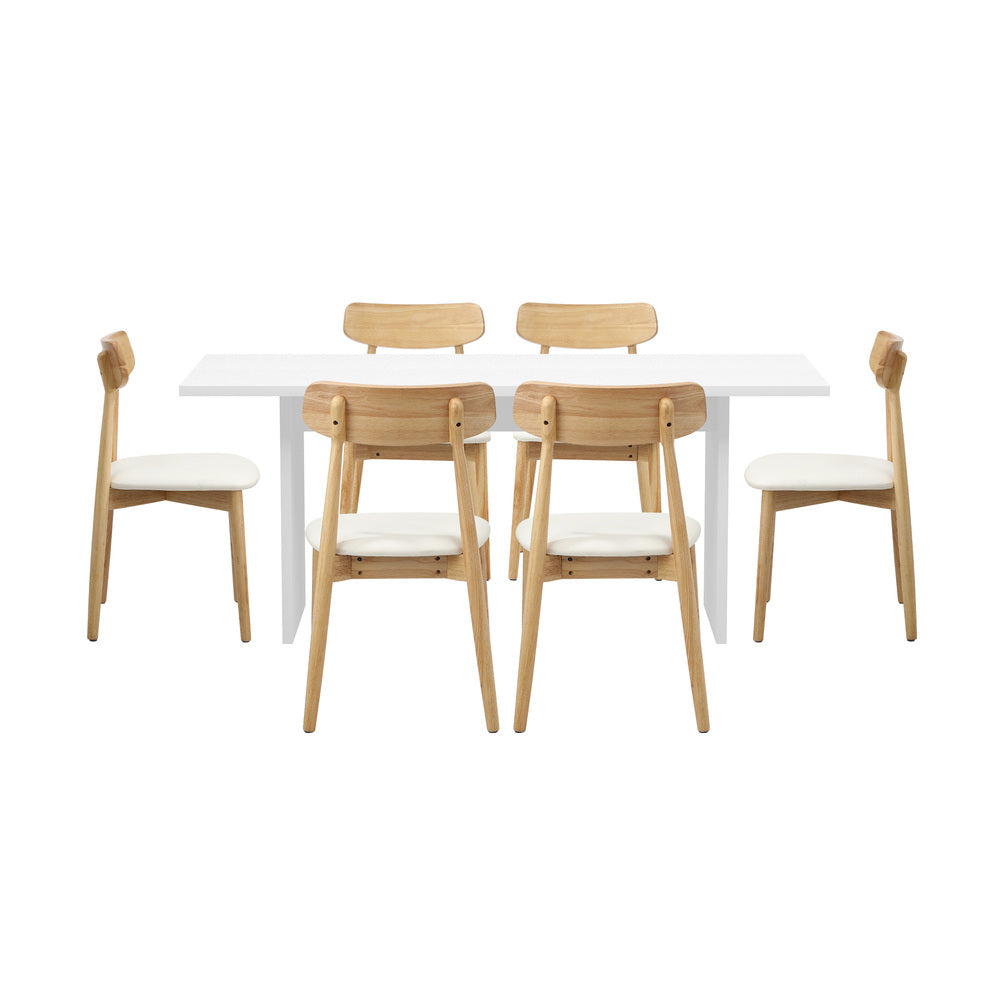 Oikiture 6-Seater Dining Table and Chairs Set Wooden White-Dining Set-PEROZ Accessories