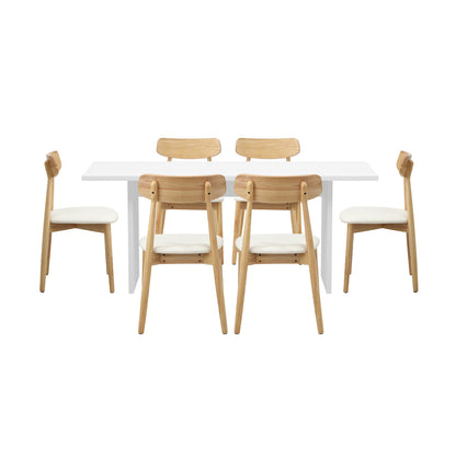 Oikiture 6-Seater Dining Table and Chairs Set Wooden White-Dining Set-PEROZ Accessories