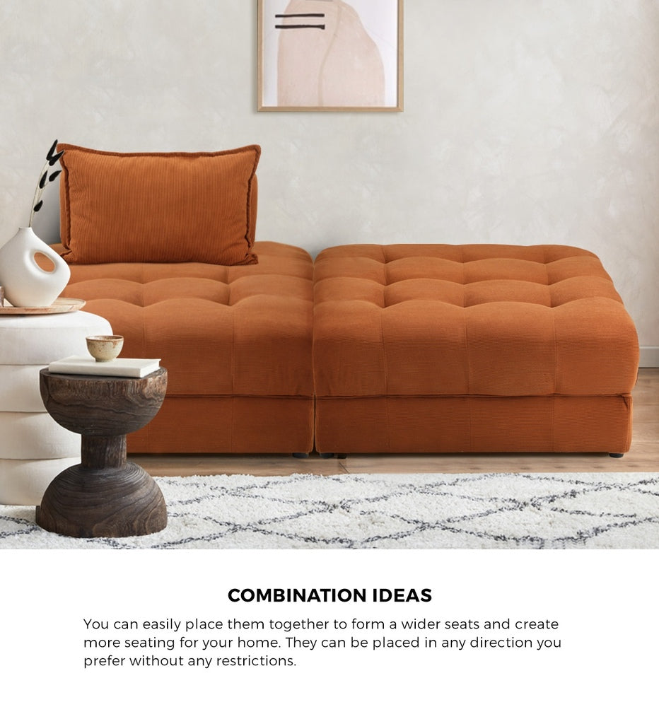 Oikiture 6 Seater Velvet Modular Sofa &amp; Ottoman Set with Backrest Brown-Armchair-PEROZ Accessories