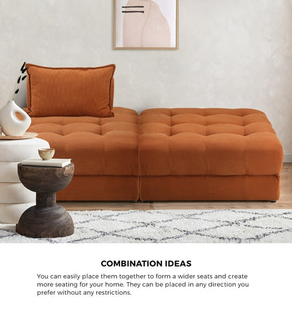 Oikiture 6 Seater Velvet Modular Sofa &amp; Ottoman Set with Backrest Brown-Armchair-PEROZ Accessories